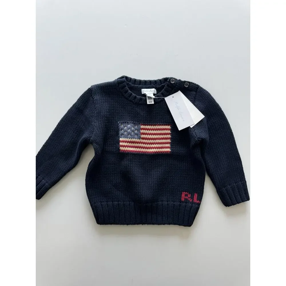 Ralph Lauren American Flag Sweater Polo Navy Baby Toddler 24 Months 24M Iconic